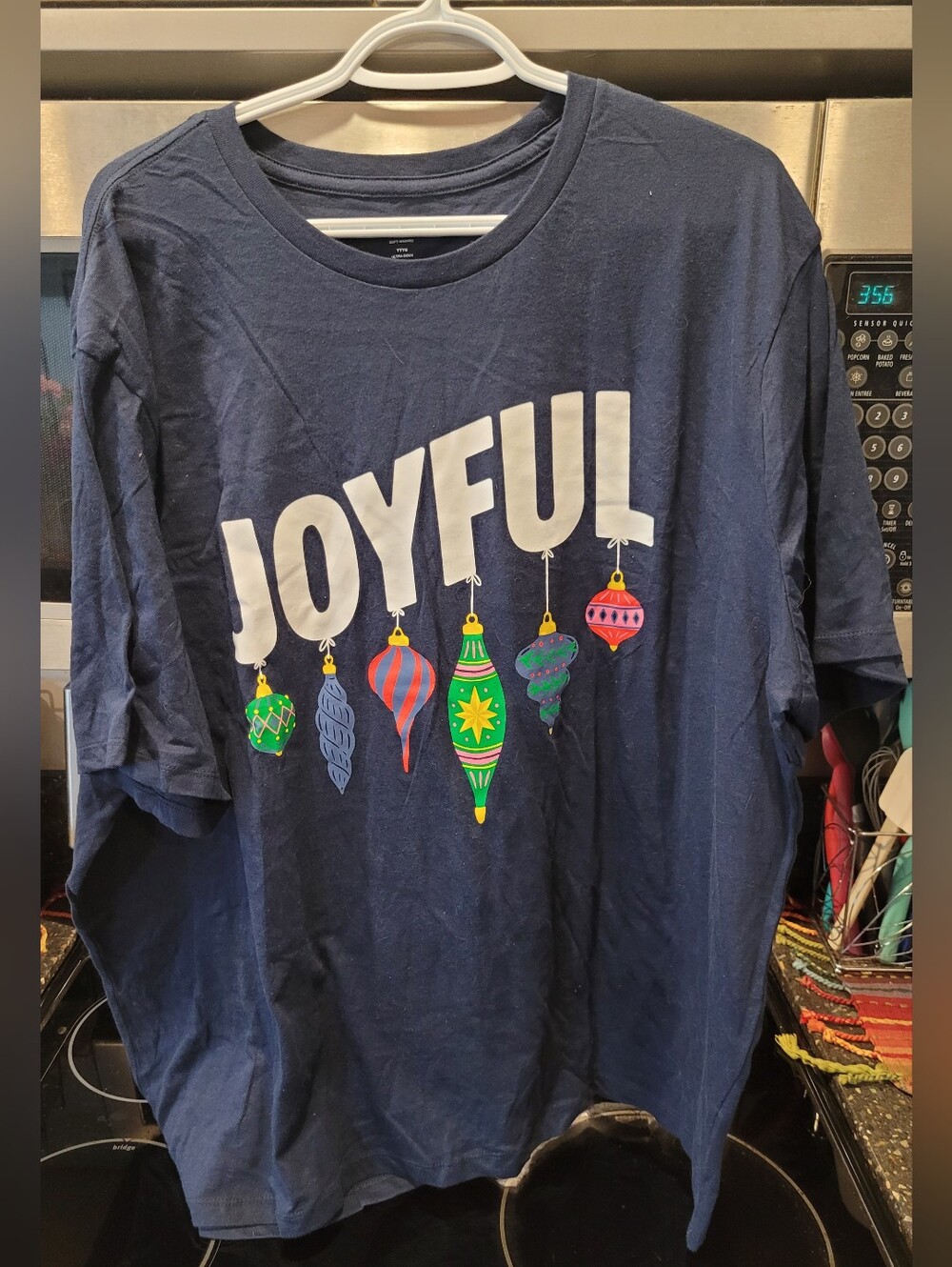 Old Navy Navy Blue JOYFUL Graphic Tee with Multicolor Ornaments